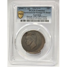 AUSTRALIA 1944 . ONE 1 PENNY . ERROR . MIS-STRIKE